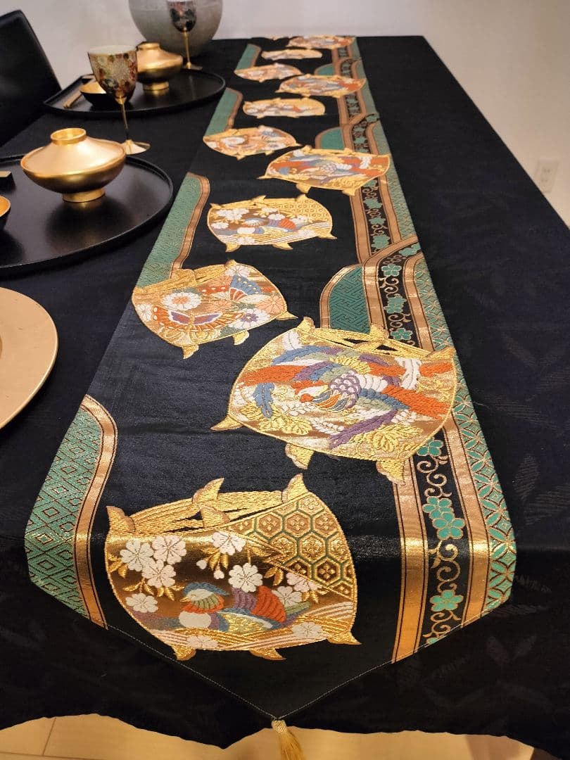 A645★逸品‼️豪華刺繍‼️ひな祭り‼️袋帯正絹テーブルランナー2m20cm