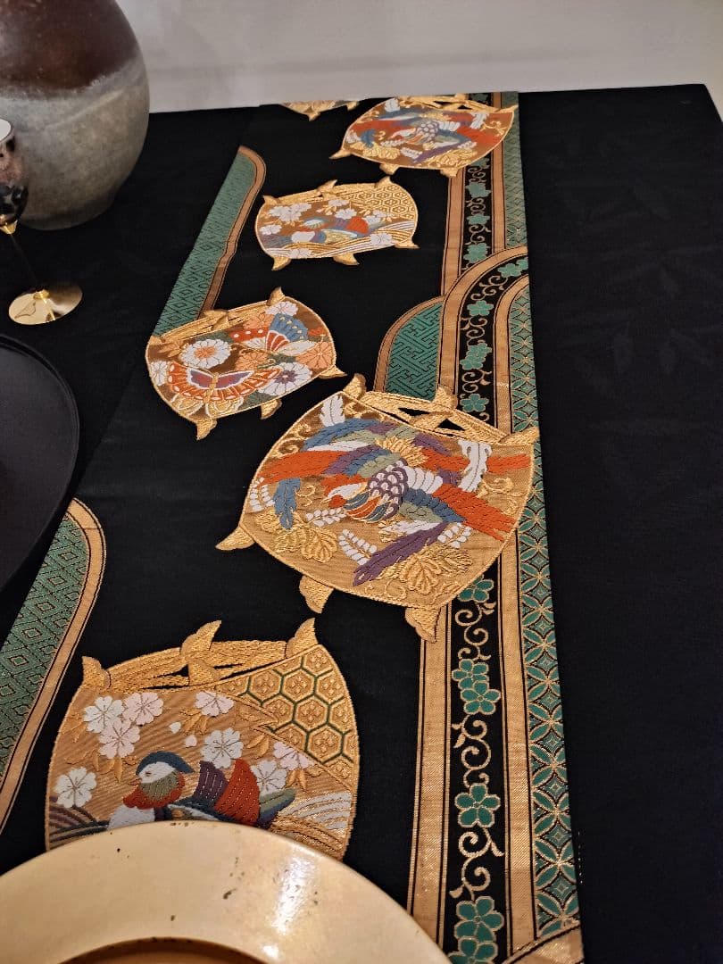 A645★逸品‼️豪華刺繍‼️ひな祭り‼️袋帯正絹テーブルランナー2m20cm