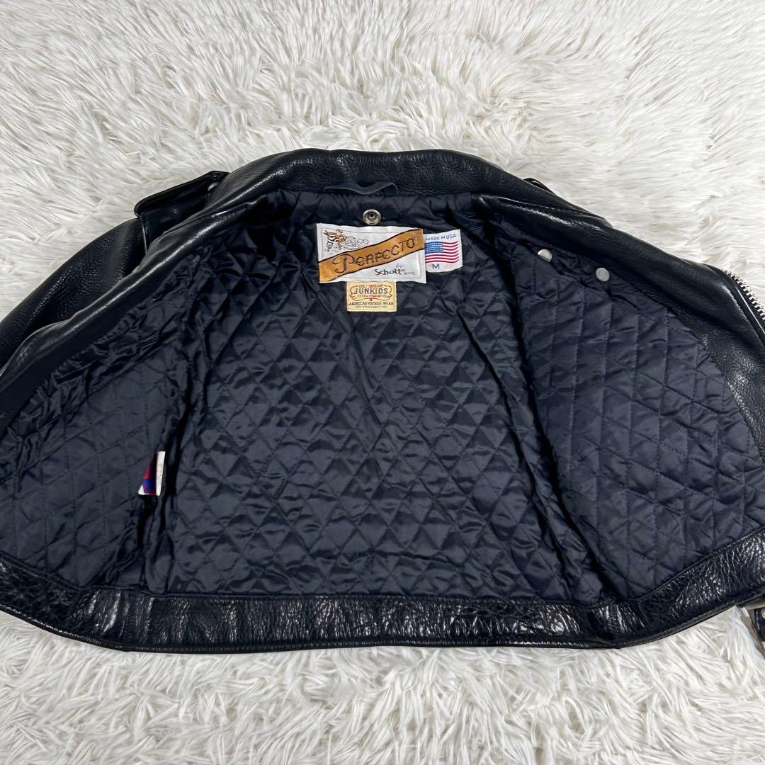 美品 ショット レザーダブルライダースジャケット 黒 牛革 キッズM アメリカ製