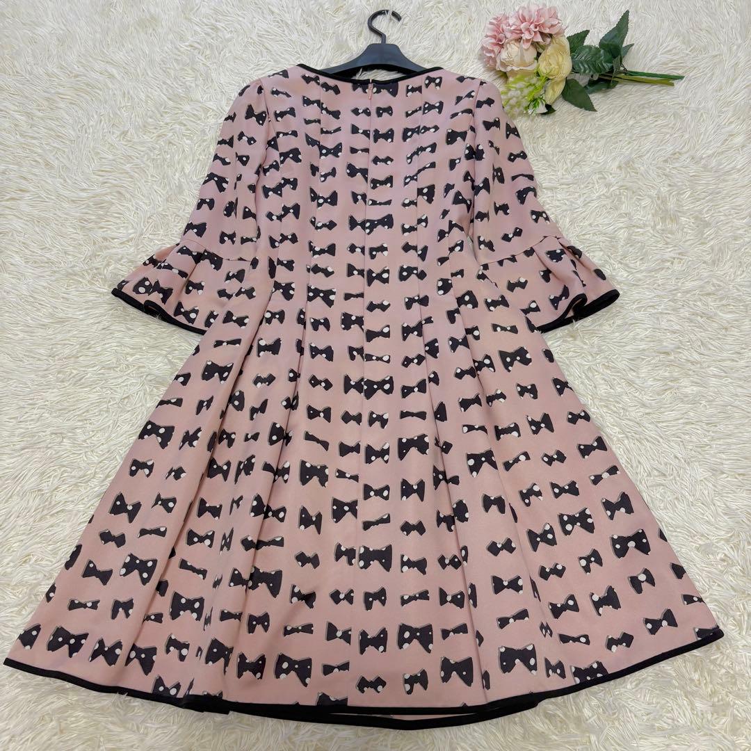 【美品】リボン付き　エムズグレイシー　ワンピース　フレア ピンク　20年 38