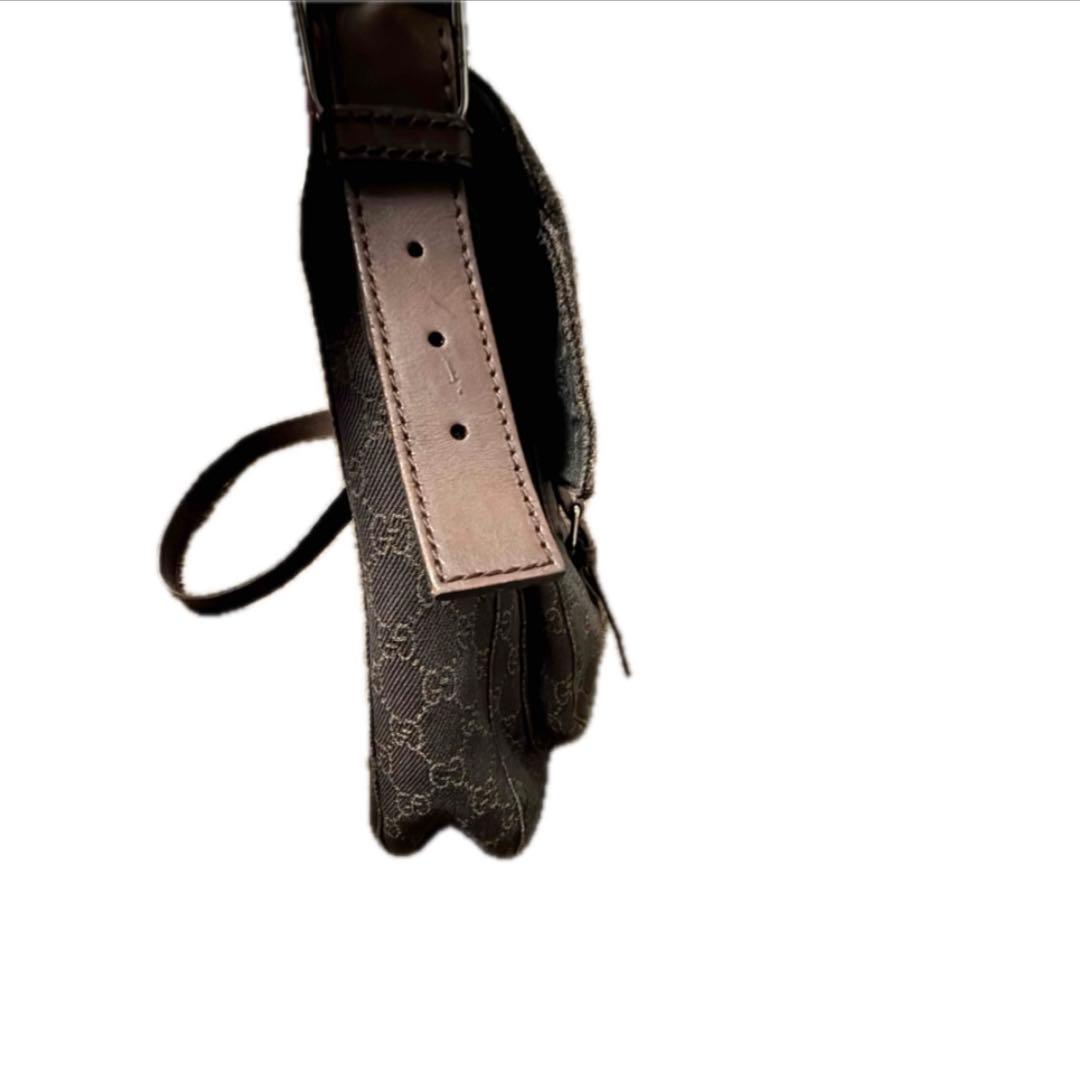 GUCCIGG柄 ロングショルダーバッグ 茶 ブラウン デニム×レザー