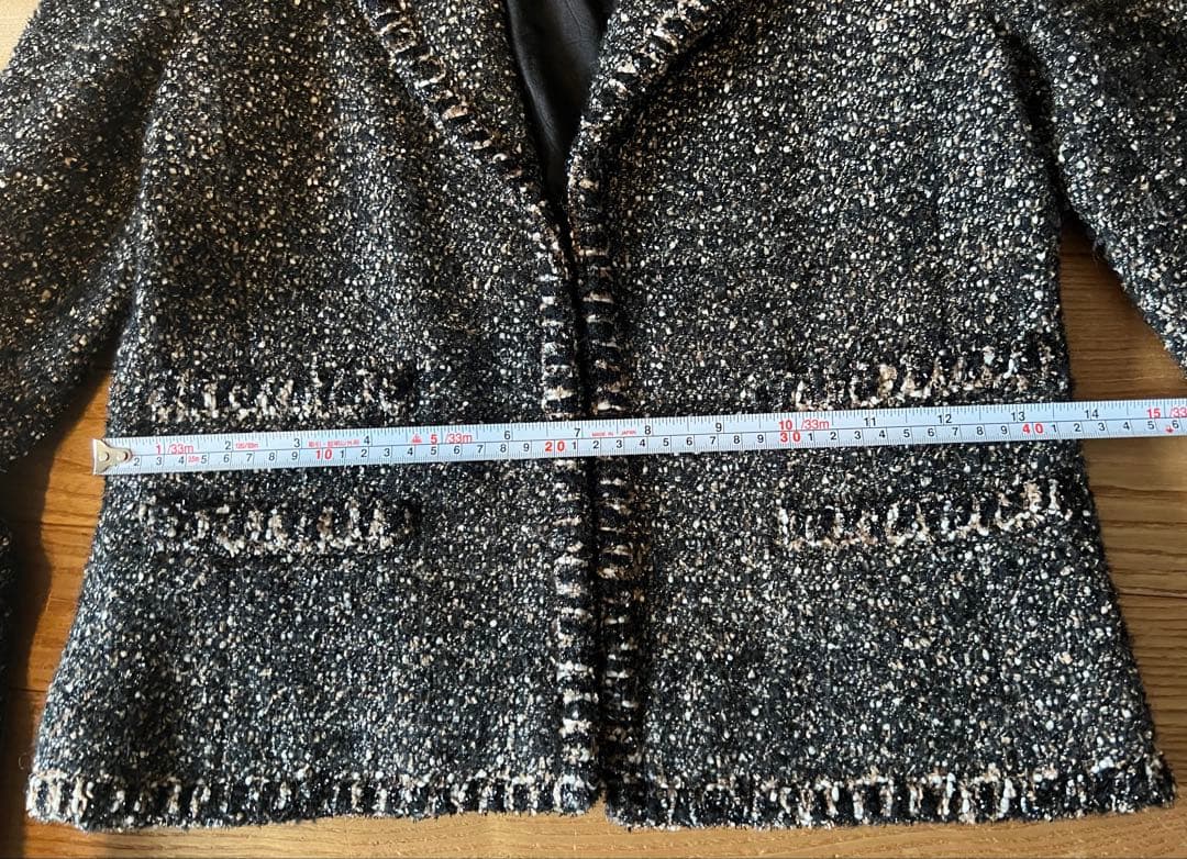 CHANEL テーラードジャケット 黒/白/ベージュ/ラメツイード　38