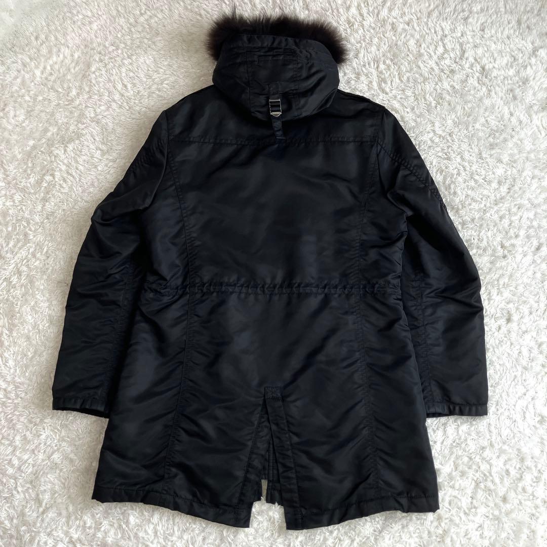 2way✨バーバリー モッズコート ロング ファー ノバチェック 中わた 黒 L