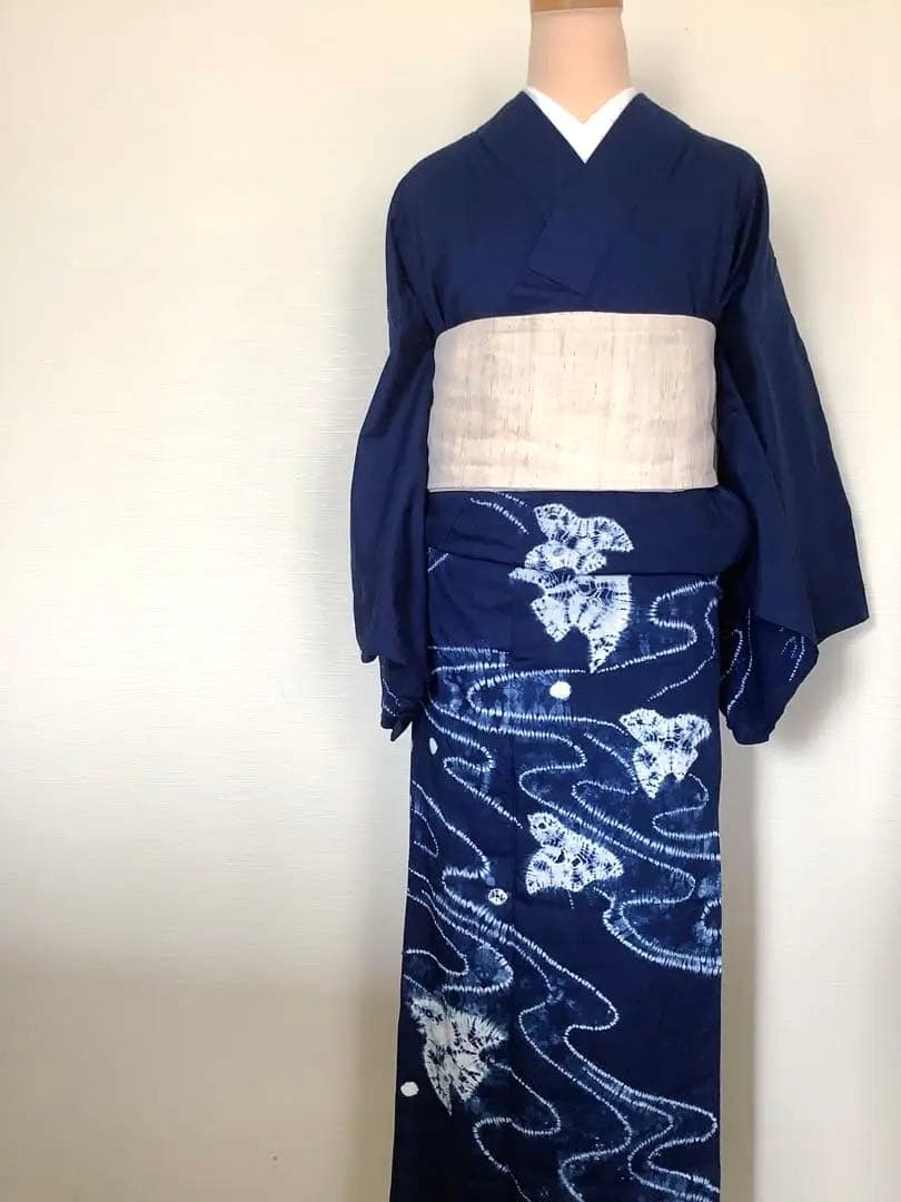 波に千鳥絞り浴衣　絵羽柄　付け下げ調