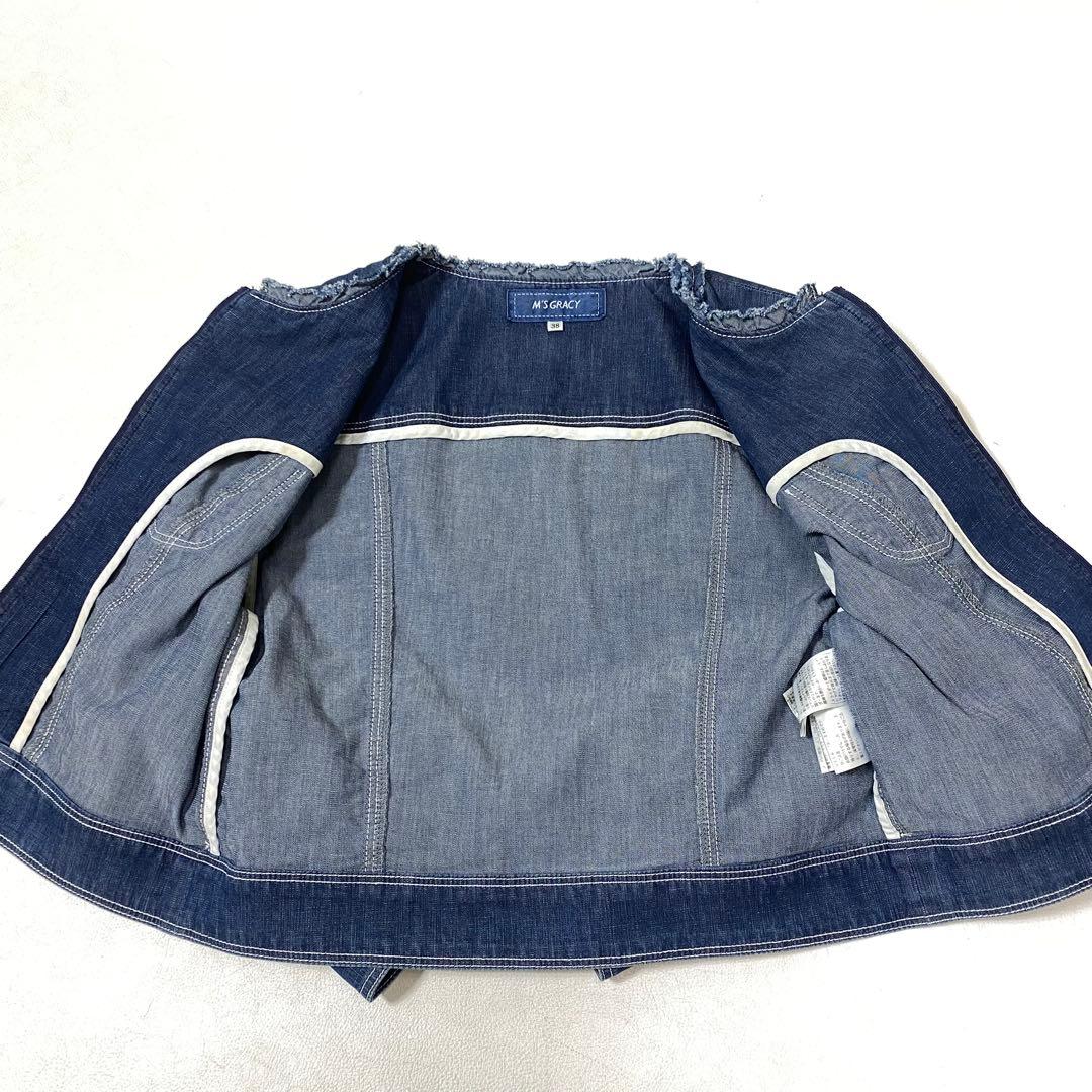 M'SGRACY コンパクトデニムジャケット フリル ストレッチ 麻混