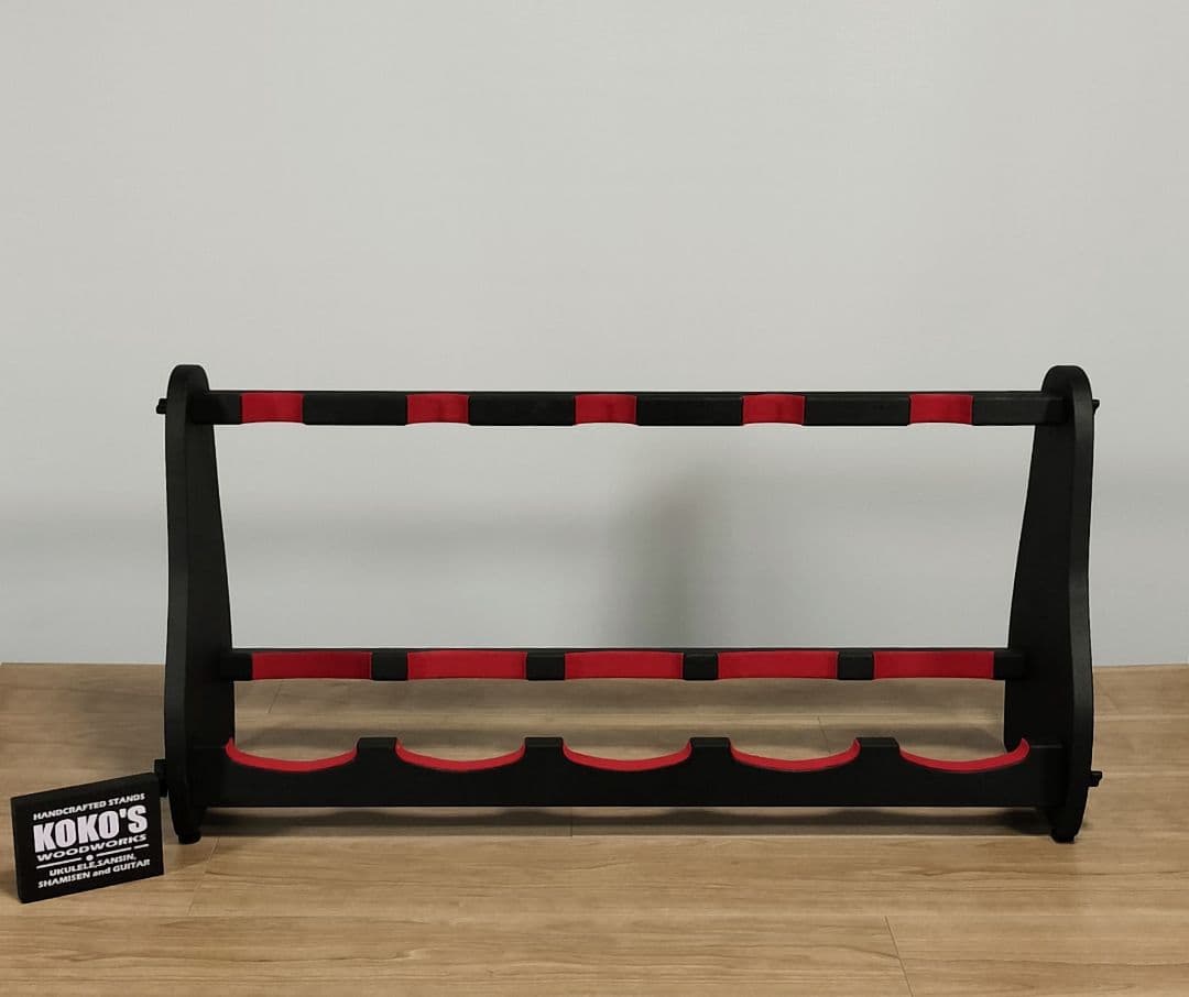 ♪手作り　三味線用スタンド木製 5丁並び　細棹　津軽　三線　教室にも♪