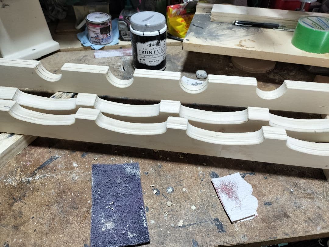 ♪手作り　三味線用スタンド木製 5丁並び　細棹　津軽　三線　教室にも♪