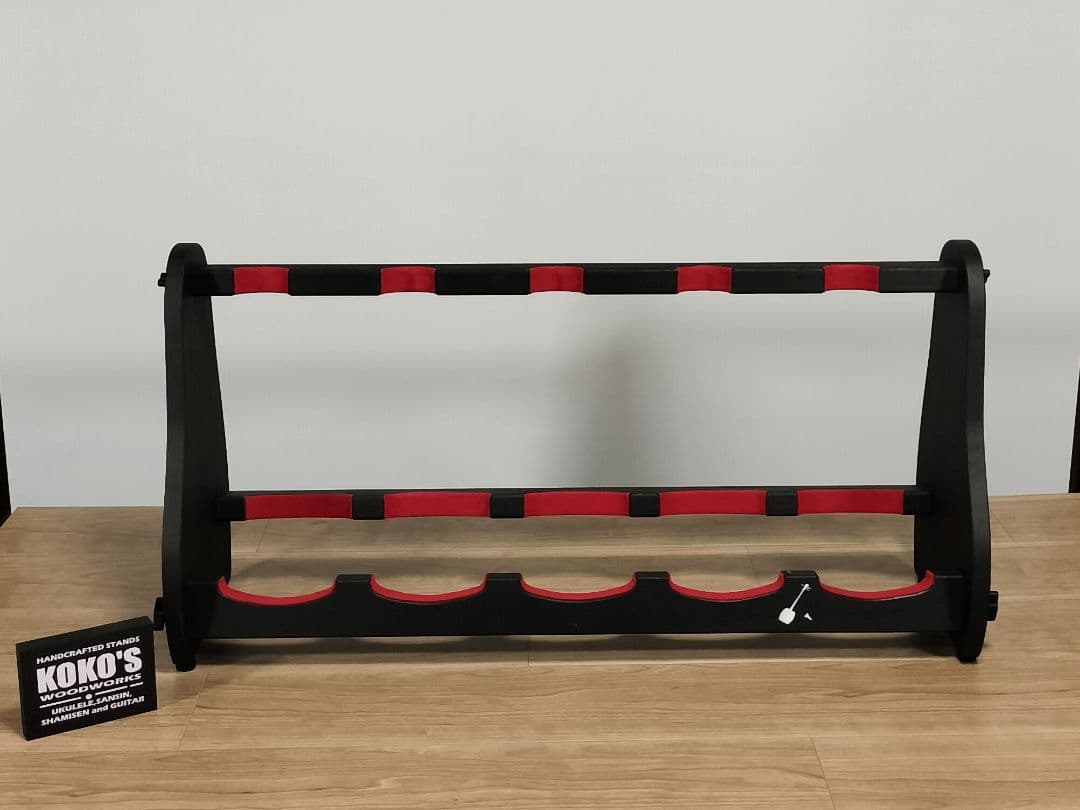 ♪手作り　三味線用スタンド木製 5丁並び　細棹　津軽　三線　教室にも♪