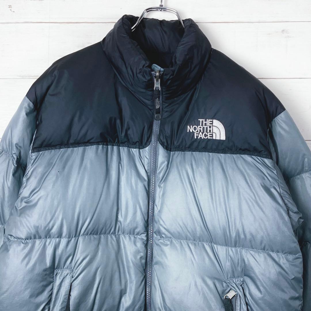 ノースフェイス ダウンジャケット ヌプシ ロゴ刺繡　700FP 灰 黒 L