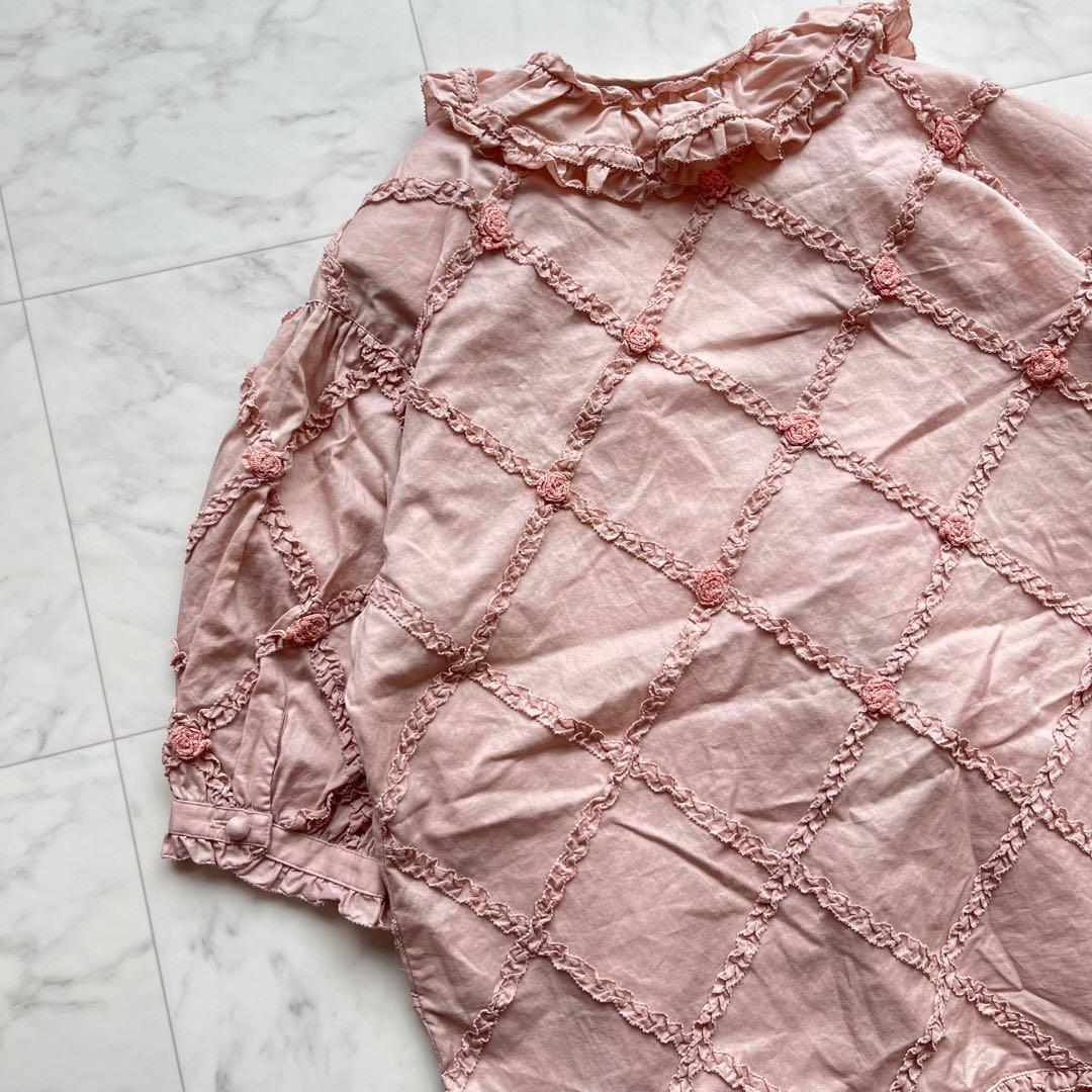 PINK HOUSE 羽織ブラウス　薔薇モチーフ　フリル　リボン　日本製