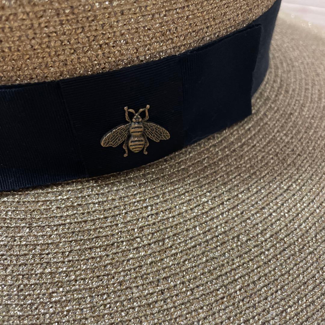 GUCCI ビーズ刺繍蜂モチーフ 麦わら帽子 2回着用超美品