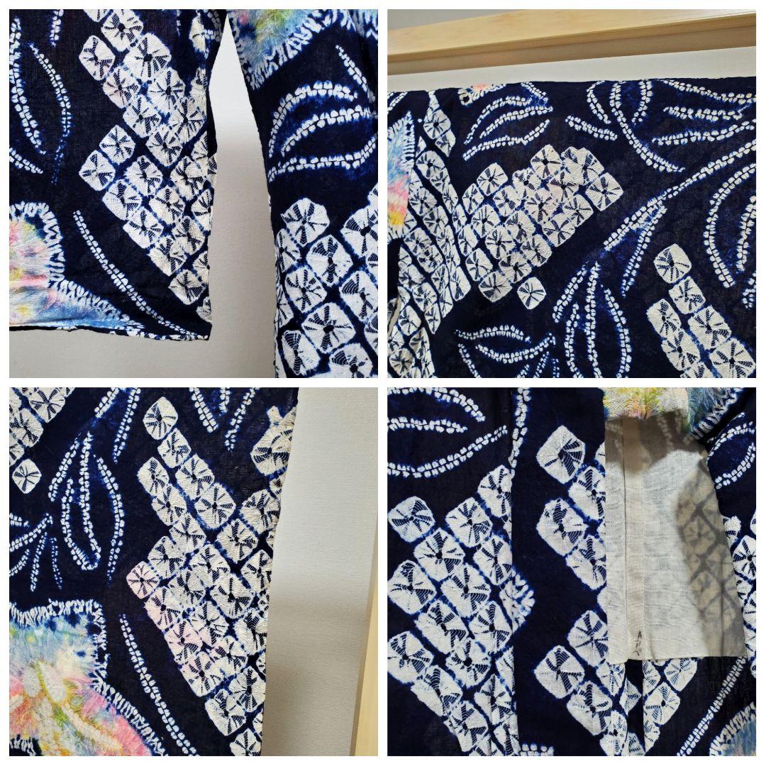 A9 有松鳴海絞り 桔梗の花模様 藍染 パステル 綿 浴衣 着物 05