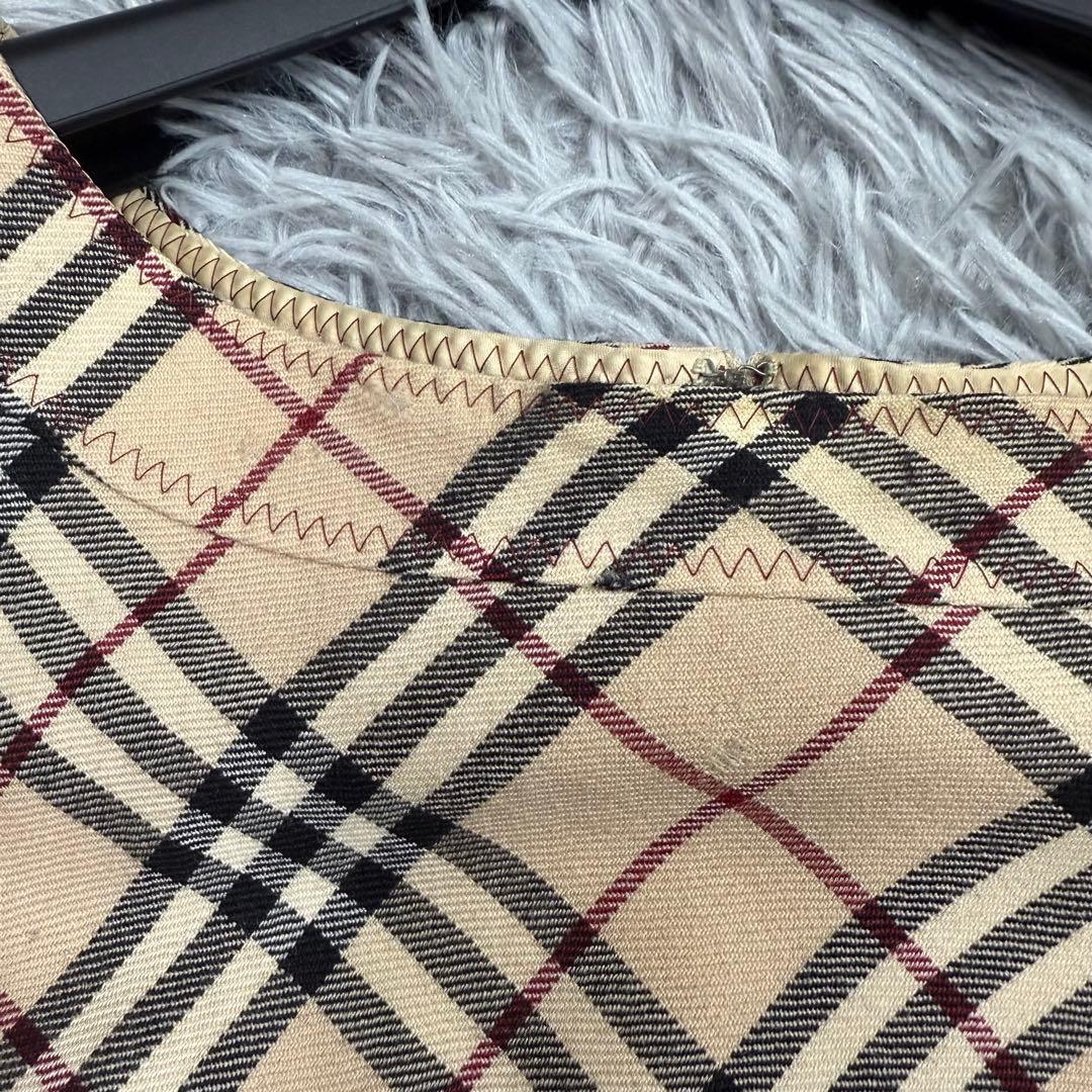 バーバリー ノバチェックロングワンピース ノースリーブ ベージュ ウール 36