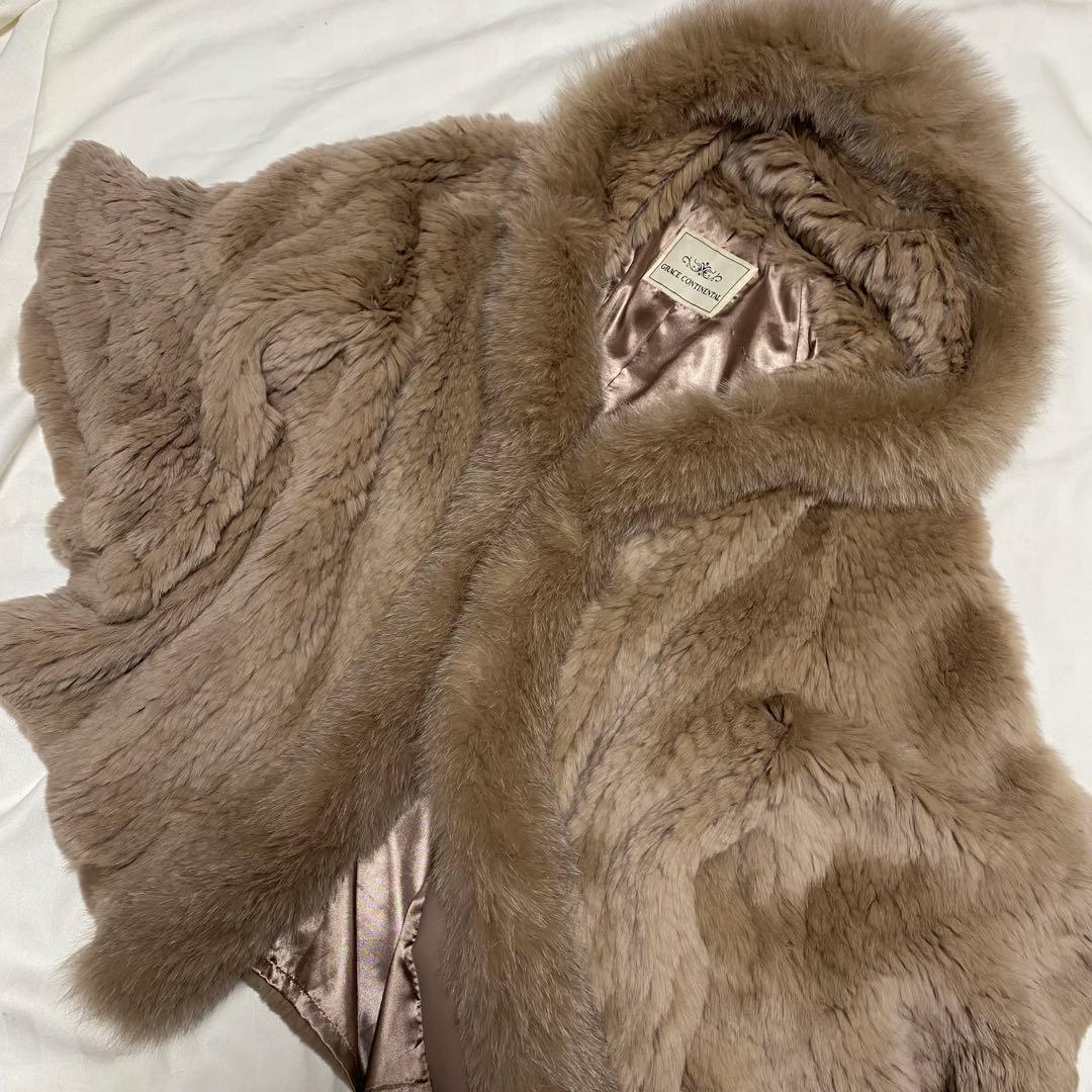 グレースコンチネンタル　ファー　フード　毛皮　コート　フリル袖　ベージュ