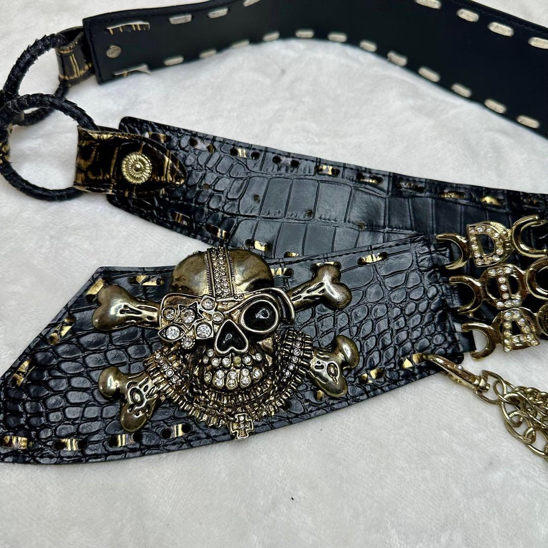 【d.i.a.】ダイヤ スカルバックルロゴベルト クロコ型押し