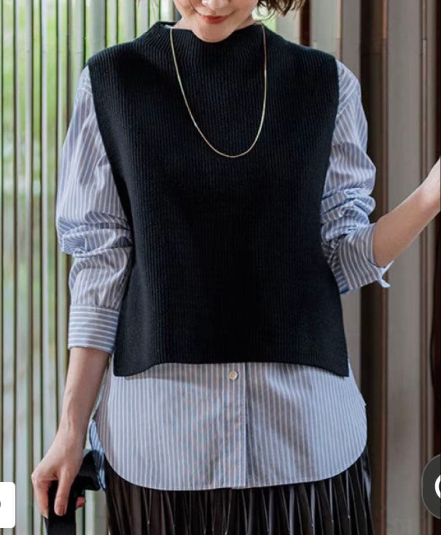 23区　タグ付き　【洗える】コットンリリー ニットベスト　ブラック　サイズ44