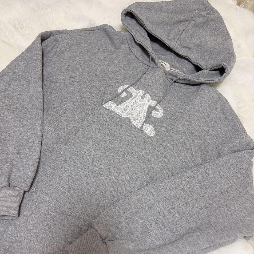 darich レースアップリケロゴフーディ グレー