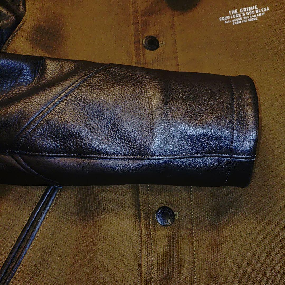 THE CRIMIE レザー切り替え　デッキジャケット　カーキ✕ブラックレザー