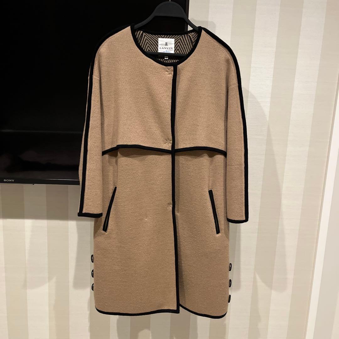 バニラ❣️ ランバン✨ニットコート　 毛100 暖かい　バイカラー