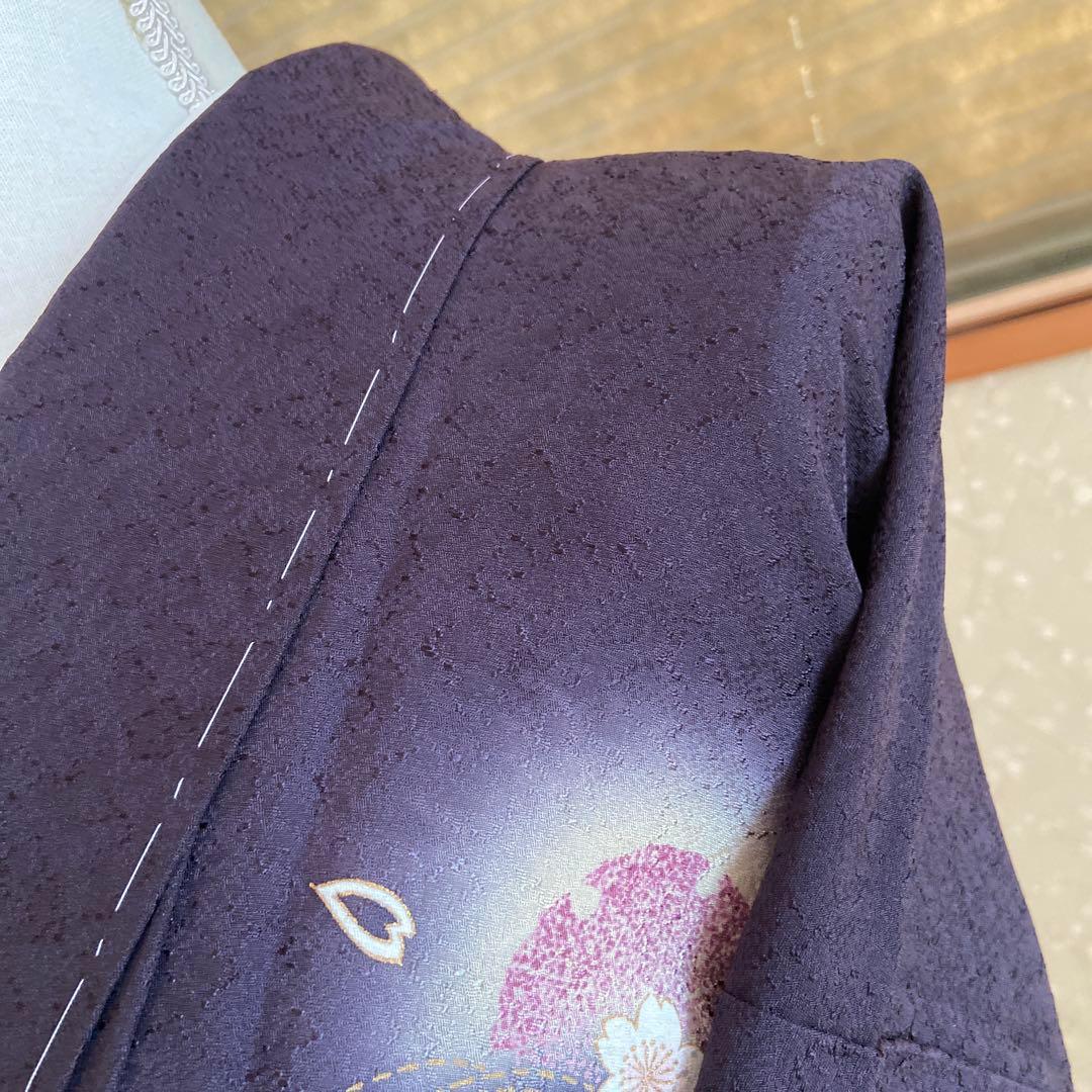 【未使用】濃紫色　作家物　桜と雪輪　訪問着　フルセット