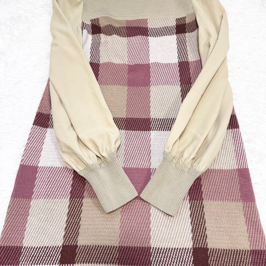 【美品✨】ブルーレーベルクレストブリッジ　チェックジャカードニットワンピース