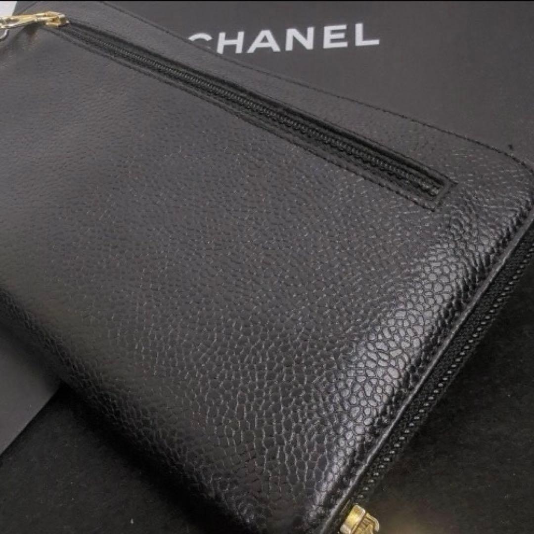 CHANEL キャビアスキン ココマーク レザー 長財布 ラウンド ジップ