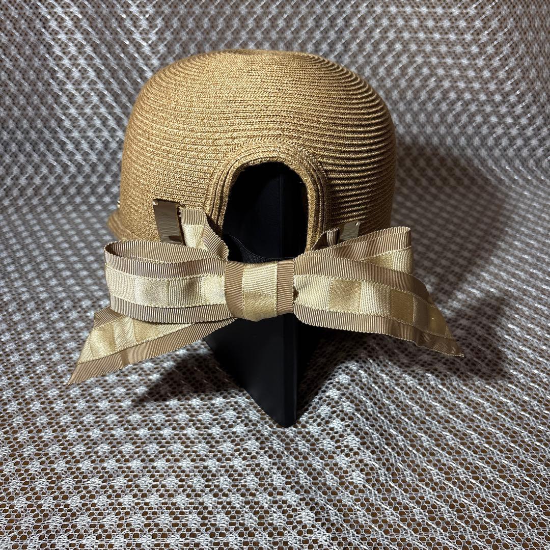 リボン付きベージュストローキャップ Athena New York