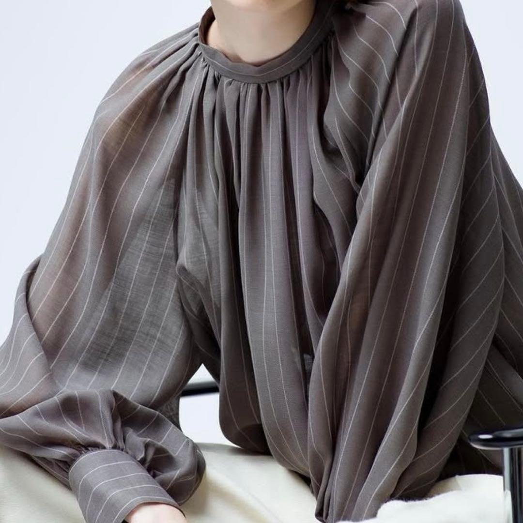 新品　ebureエブール　マナードストライプ　ボウタイ　ブラウス　38