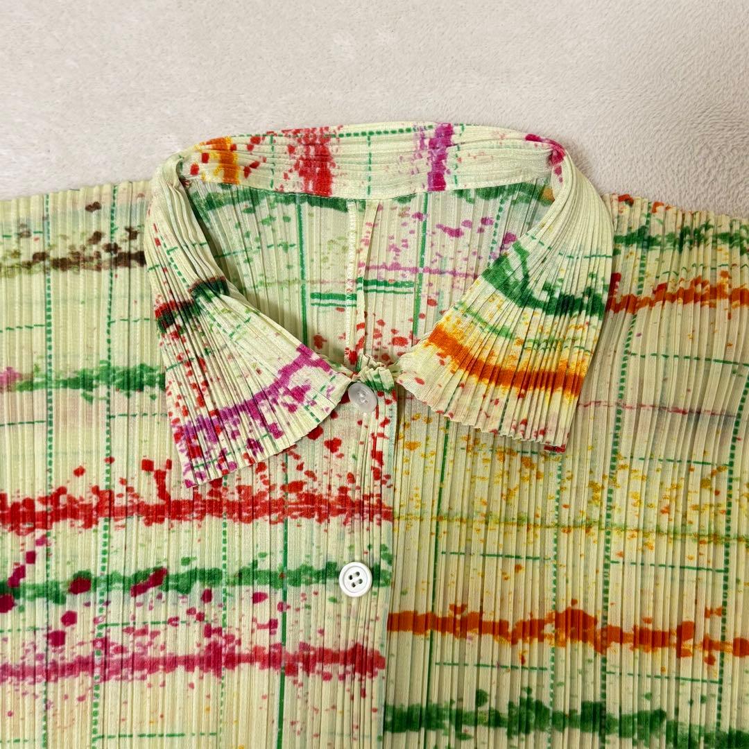 極美品✨PLEATS PLEASE プリーツ　シャツ　マルチカラー　長袖