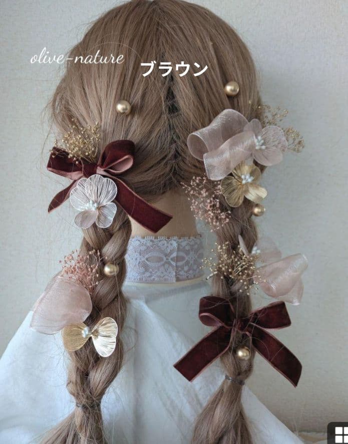 ヘッドドレス ダリア＆カチューシャリボン～髪飾り 卒業式 成人式 振袖 袴