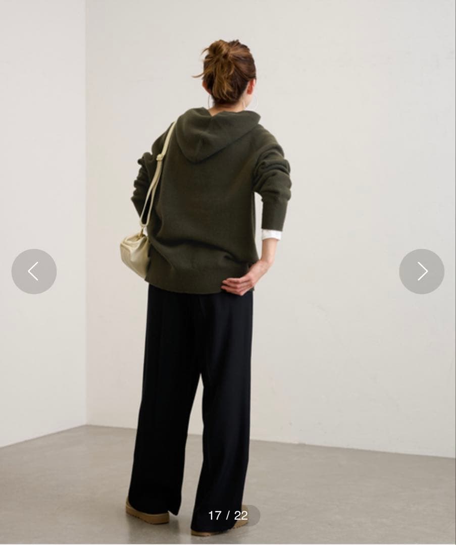 FRAMeWORK ウールカシミヤ フード パーカー ニット ダークグリーン