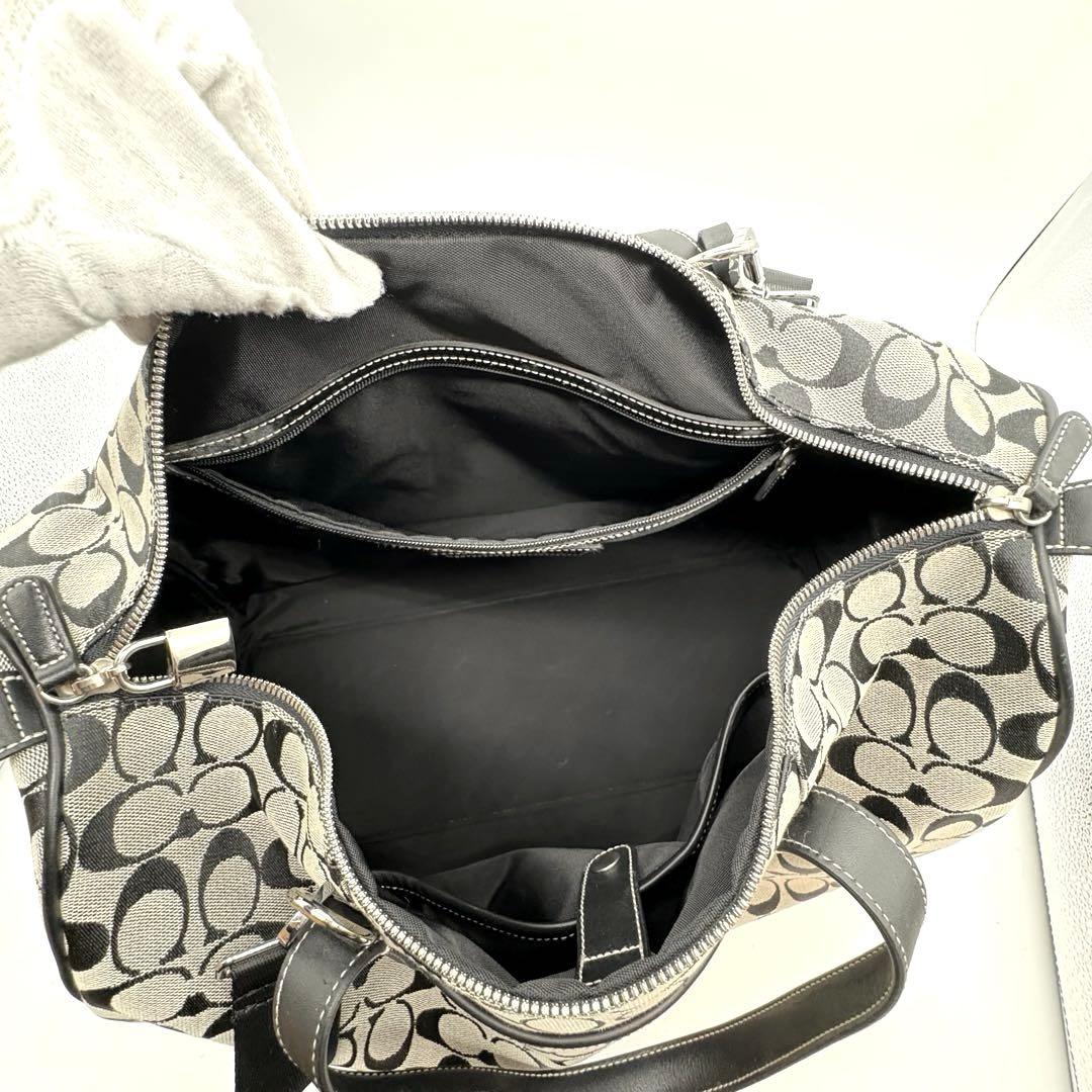 美品COACH コーチ 2way ボストンバッグ シグネチャー ブラック グレー