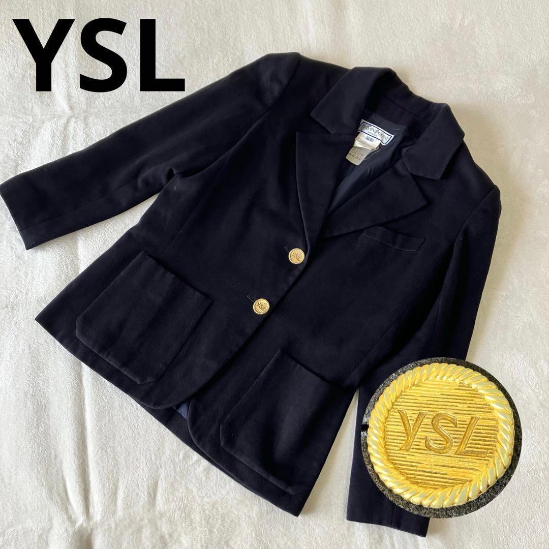 ★美品★イヴサンローラン　ジャケット　42 カシミヤ混　金ボタン　ロゴボタン