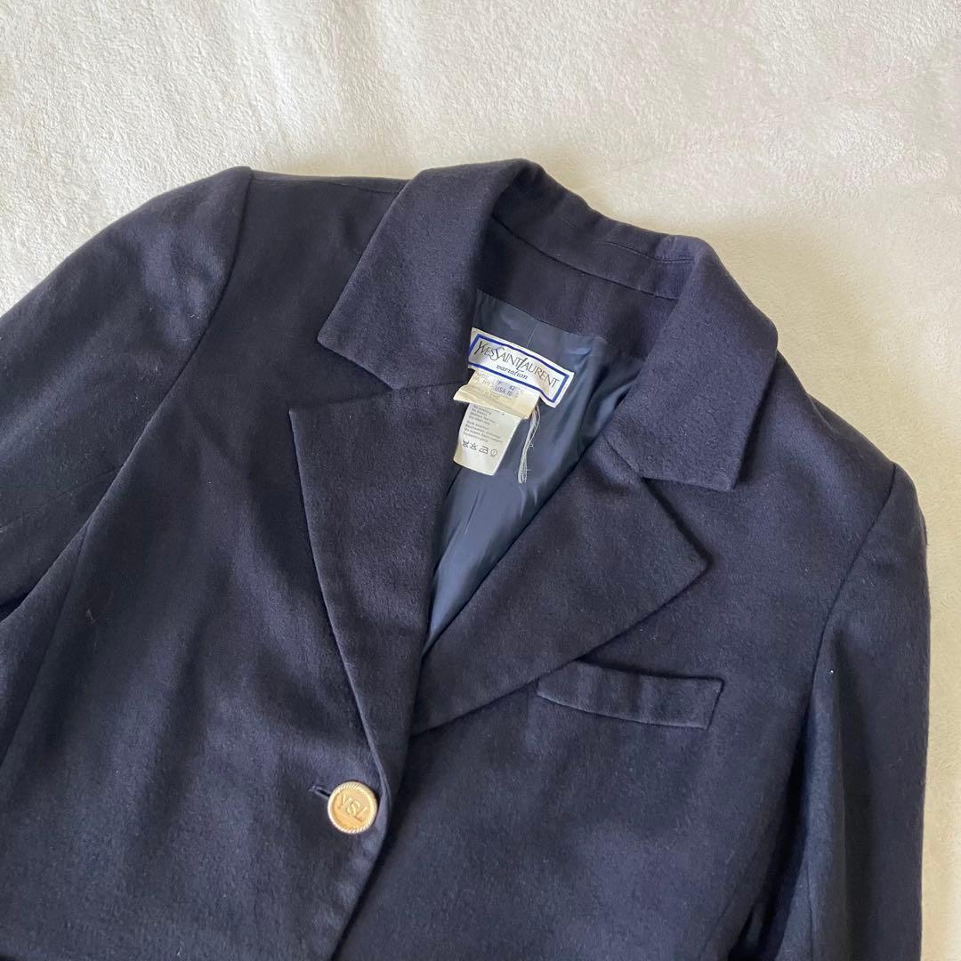 ★美品★イヴサンローラン　ジャケット　42 カシミヤ混　金ボタン　ロゴボタン