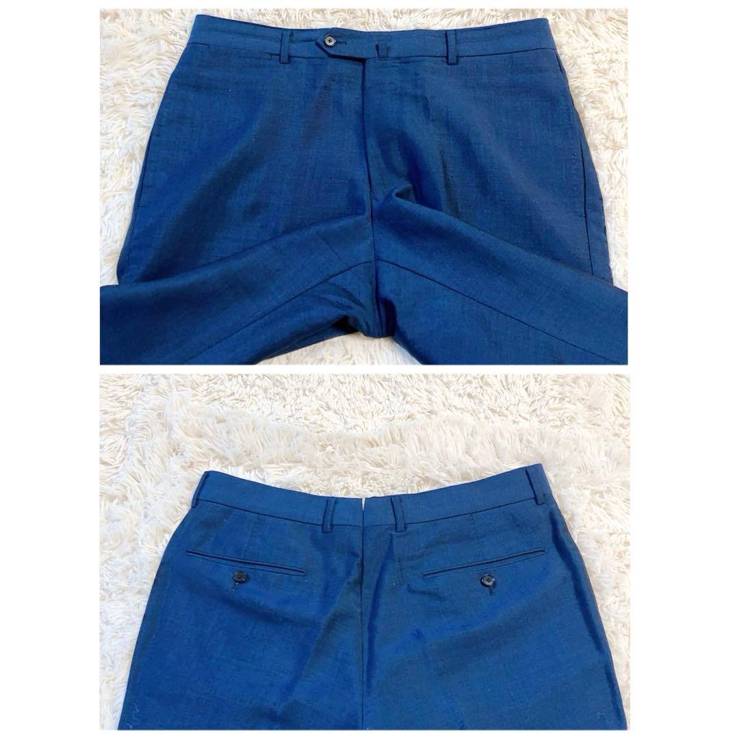 【英国製生地・美品】TOMORROWLAND　スーツ　ブルー　48　モヘヤ　春夏