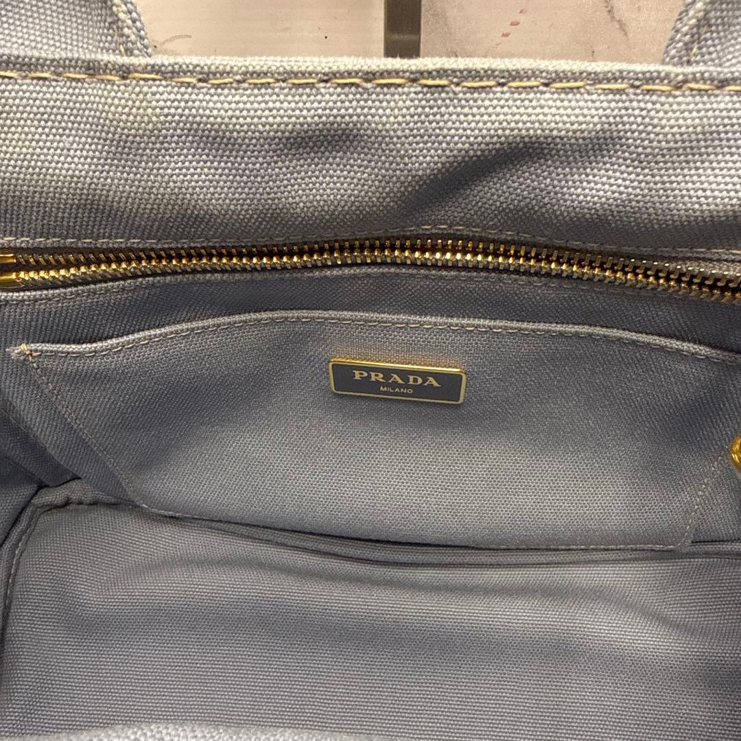 (美品)大人気、プラダ、カナパ、2wayバッグ、人気色、水色、3角プレート、高級