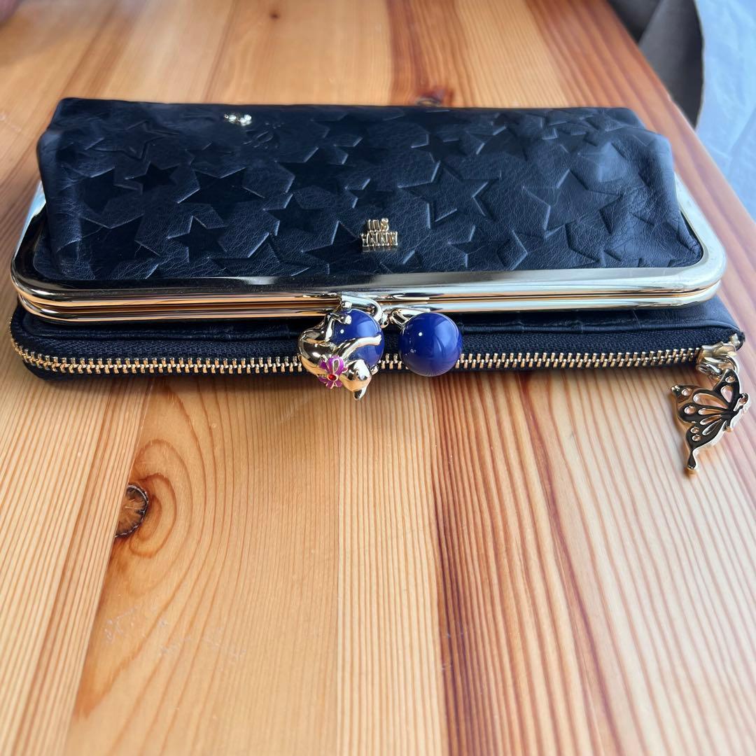 美品 ANNA SUI プレイングキャット 長財布 がま口 ブラック