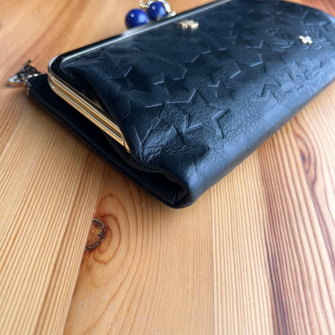 美品 ANNA SUI プレイングキャット 長財布 がま口 ブラック