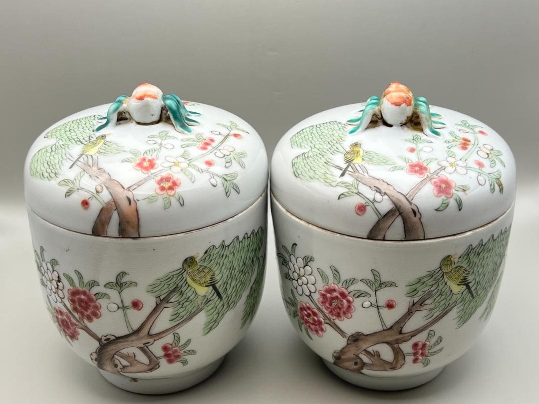 【海】粉彩茶壺　花鳥文　時代　骨董品 時代品 中国美術
