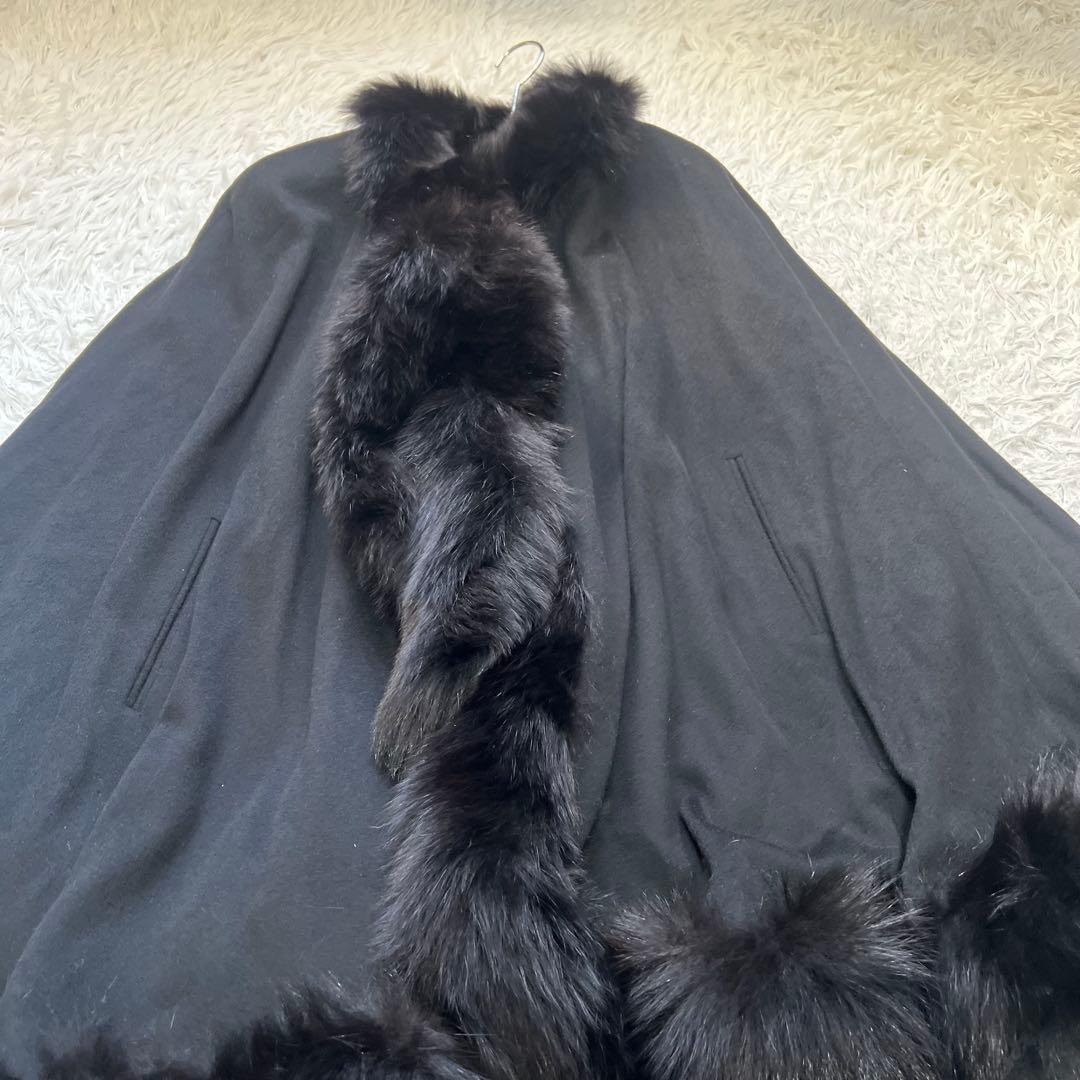 美品 裾周り325cm ブルーフォックス カシミヤ100 ポンチョ ケープ 大判