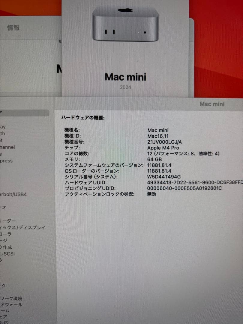 値下げ⭐︎ほぼ新品Mac mini m4 pro 12コア　64GB 1TB
