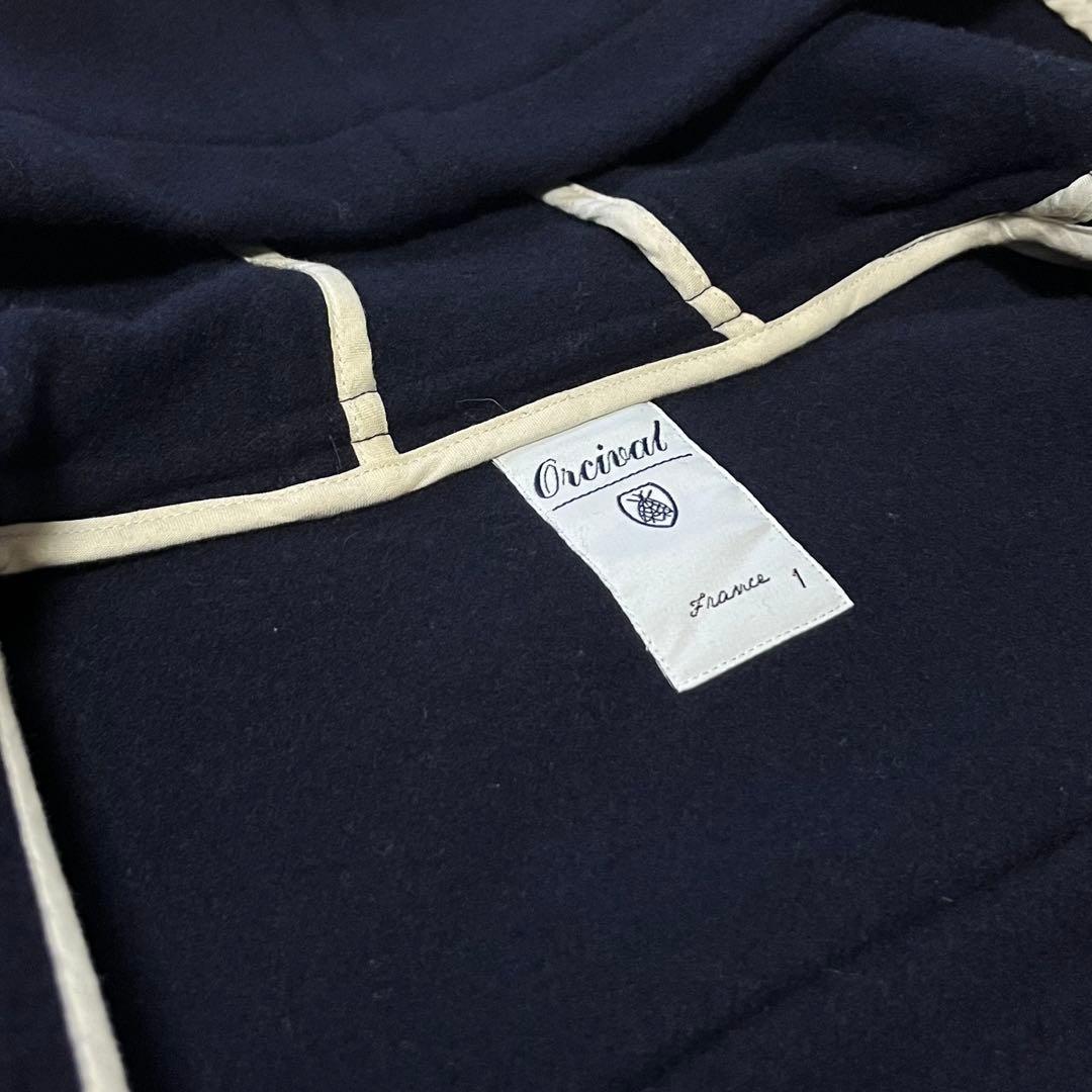 極美品 オーシバル ジーロンラム メルトン ジップ フード 比翼ウールコート 紺
