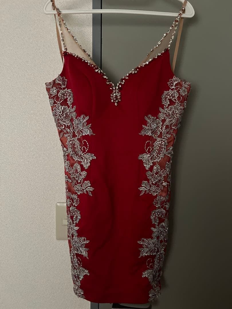 IRMA レッド タイトドレス ビーズ装飾