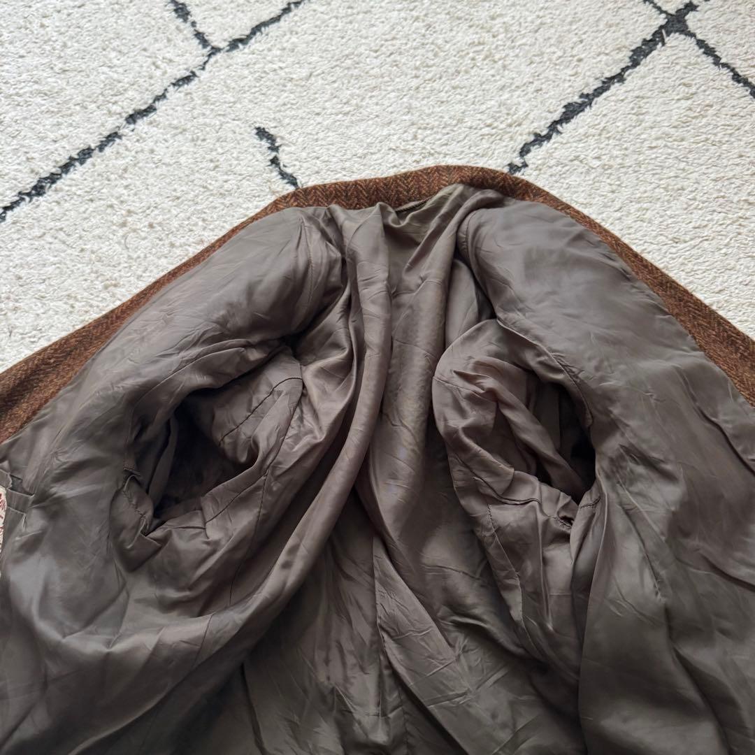 60s ハリスツイード　テーラードジャケット　ヘリンボーン　ブラウン　胡桃ボタン