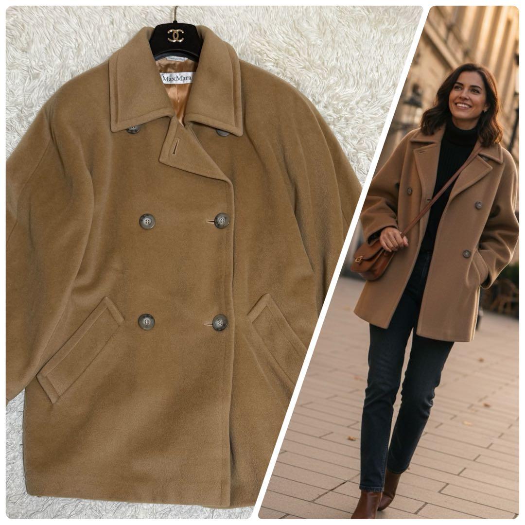 最高級白タグ/ラナウール✨マックスマーラ コート キャメル 40 ダブルブレスト
