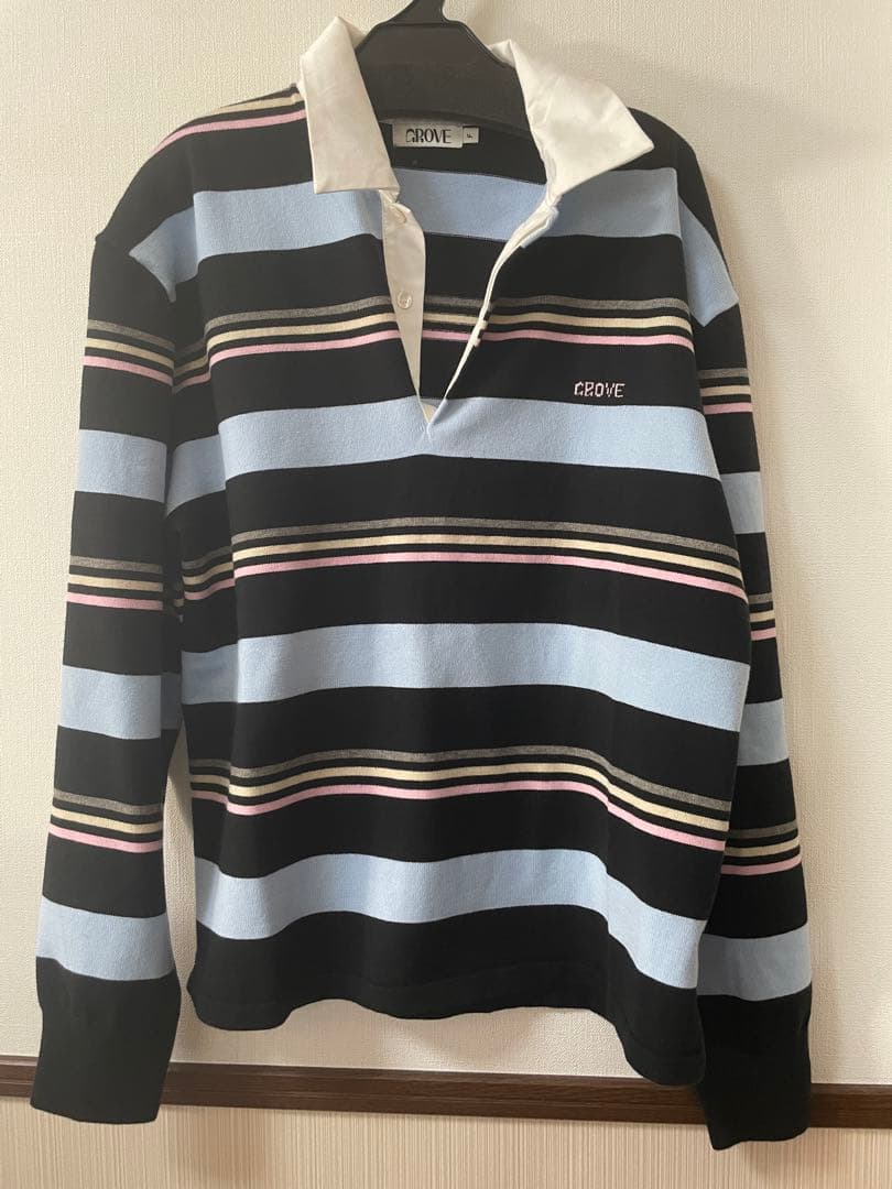 トップス GRVR GROVE MIA STRIPE COLLAR KNIT BK/BL