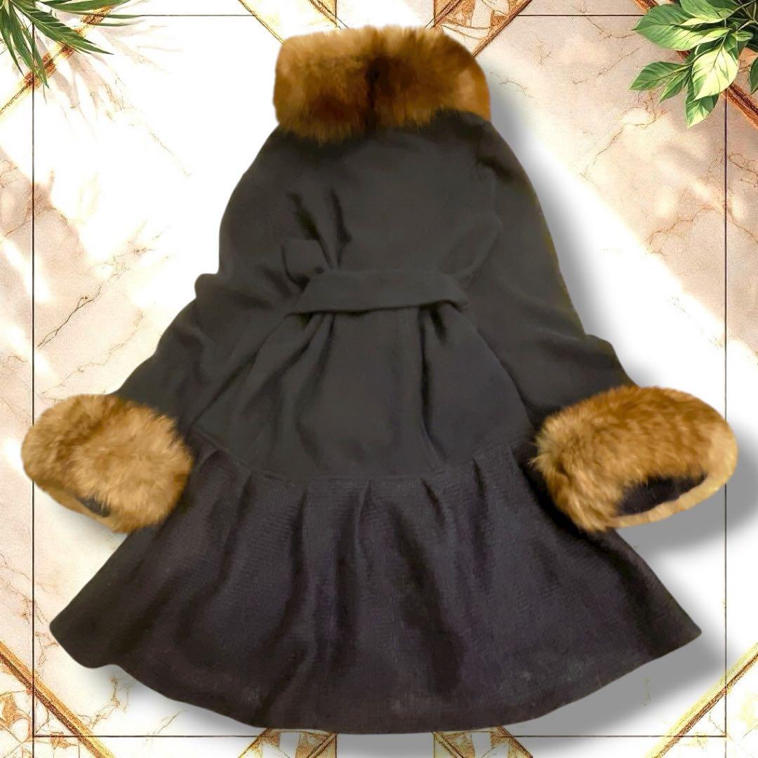 YUKI TORII ロングコート　ベルト　キッドモヘヤ　フォックス　濃紺　M