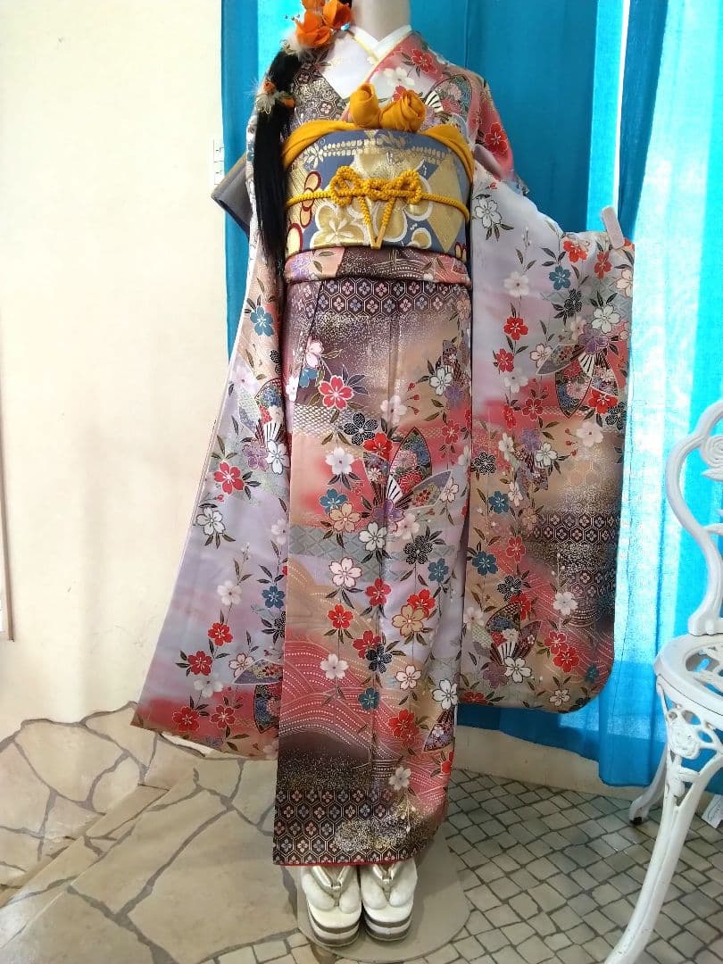 振袖フルセット、正絹振袖、成人式、重ね衿、帯揚げ帯締め、西陣袋帯、襦袢