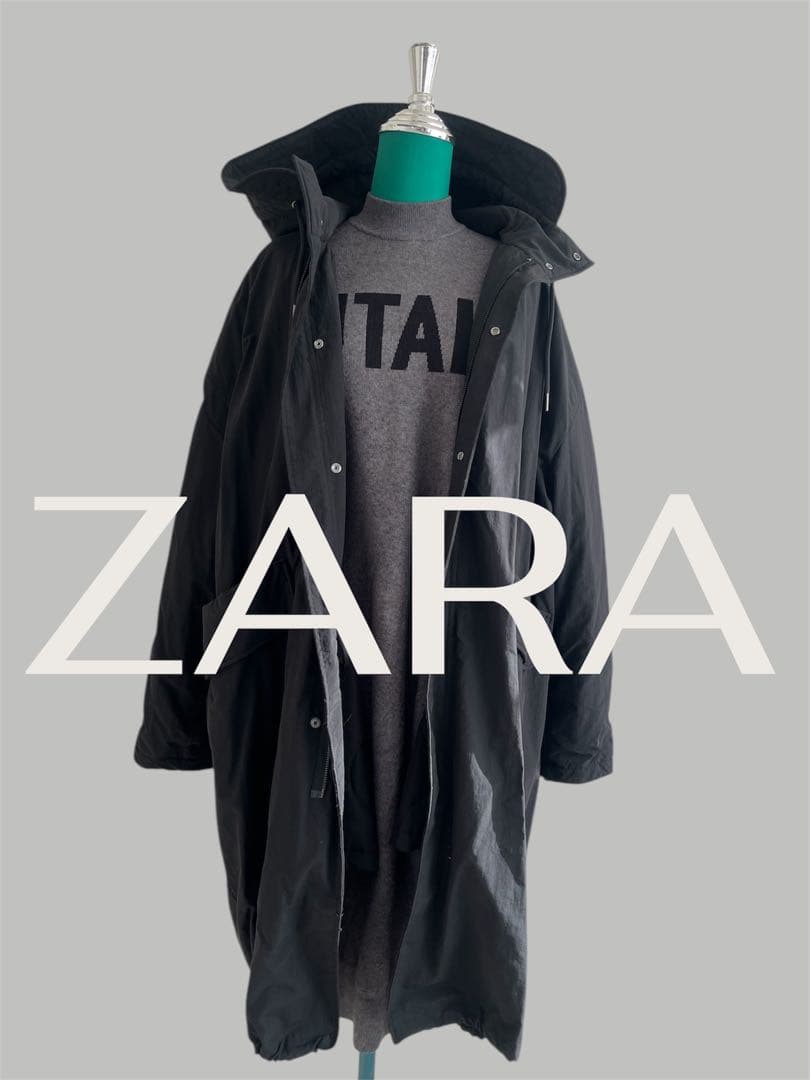 ZARA ブラック モッズコート　キルティングインナー付き