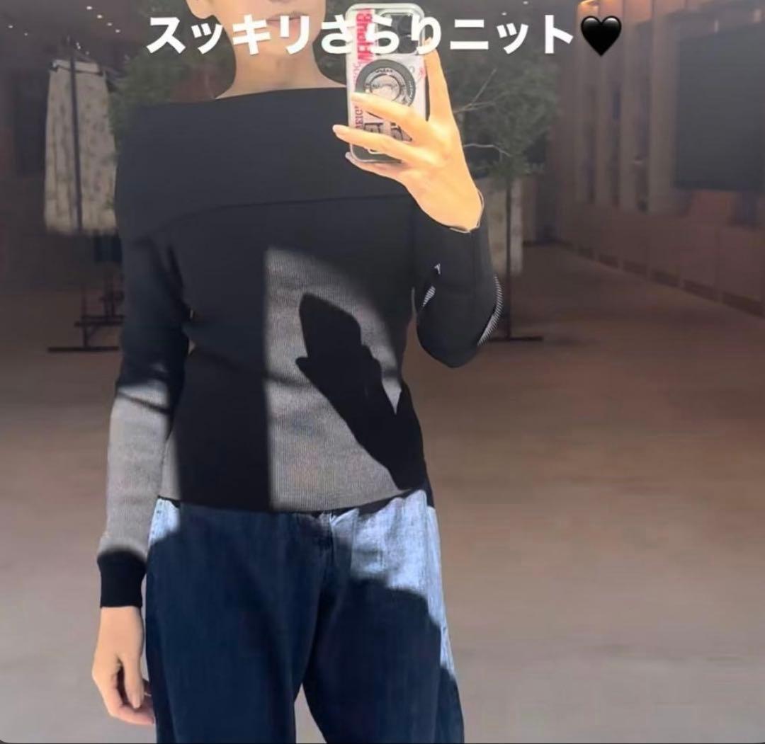 ラドロー　オフショルダー ニットトップス ブラック